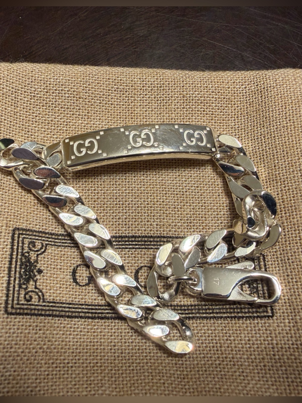 New Authentic Gucci GG Supreme Logo Siver Bracelet - Picture 4 of 13